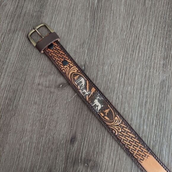 Tooled Western Leather Belt Customized "OWENS" Size 28 - Picture 4 of 6